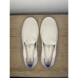 Rothy's Ivory Blue Knit Flats Contrast Trim Slip On Round Toe Size 8